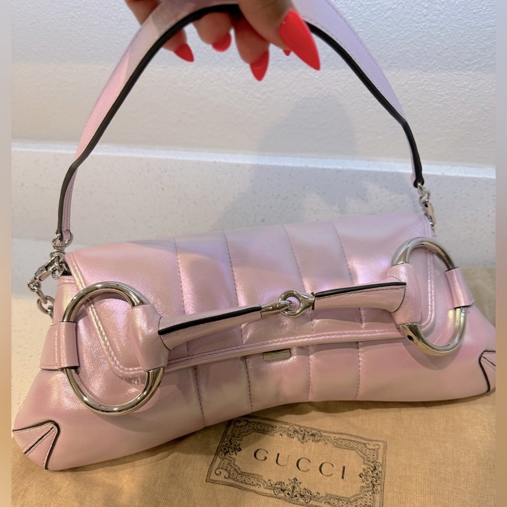 Gucci Pastel Pink Shoulder Bag with Silver Details